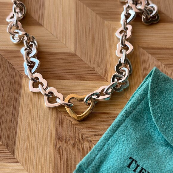 Tiffany & Co Two Tone Heart Link Necklace - Picture 11 of 15